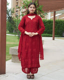 Ready To Wear Pink Brown Green Red Soft Georgette Chikankari Kurti Palazo With Dupatta