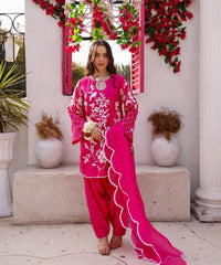 Ready To Wear Hot Pink Maslin Silk Embroidery Work Punjabi Suit With Dupatta