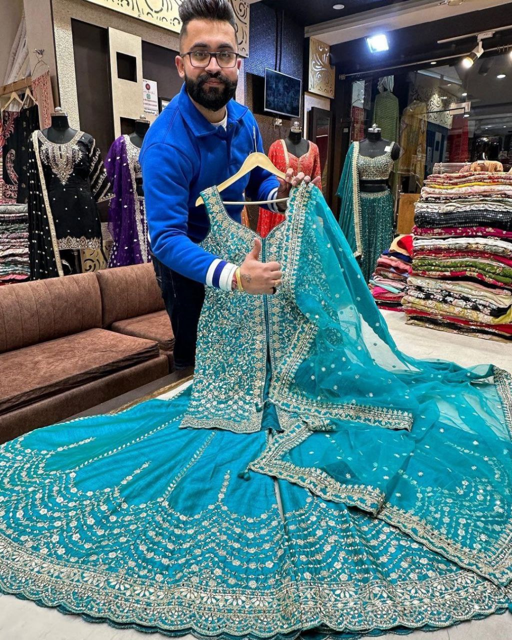 Exclusive Teal Green Fabric: Chanderi Silk Embroidery  Plazo Kurti Suit With Dupatta