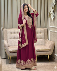 Exclusive Black Dark Pink Purple Soft Georgette Embroidery Gown Pant With Dupatta