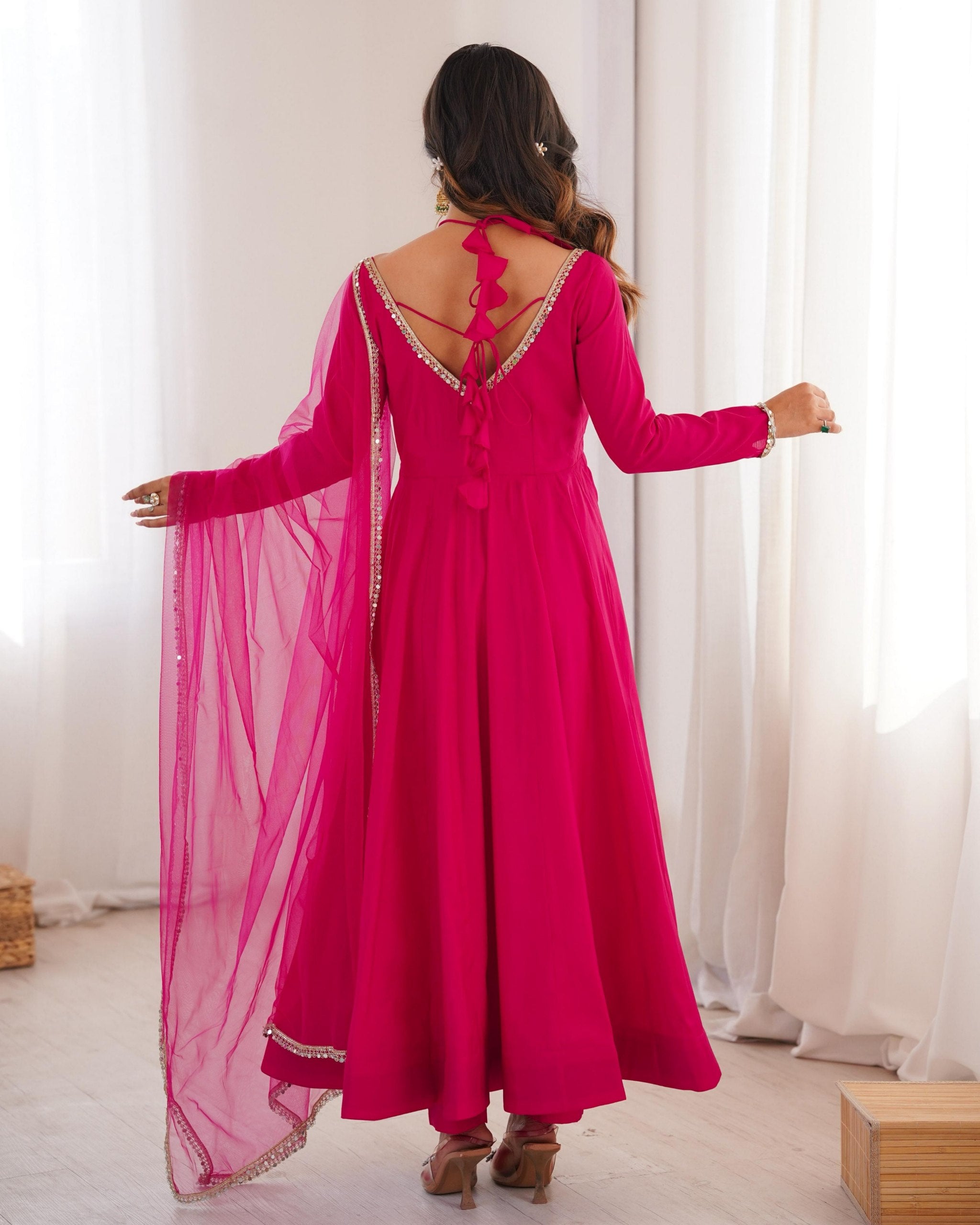 Premium Pink Chanderi Roman Silk Embroidery Anarkali Suit With Dupatta