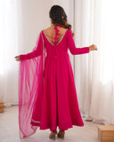 Premium Pink Chanderi Roman Silk Embroidery Anarkali Suit With Dupatta