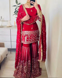 Ready To Wear Red Chinon Silk Sharara Kurti With Dupatta