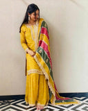Ready To Wear Yellow Soft Georgette Embroidery Palazo Kurti With Dupatta