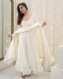 Exclusive White Soft Georgette Embroidery Anarkali Suit With Dupatta