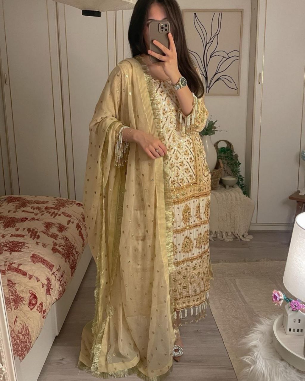 Ready To Wear Off White Pure Georgette Embroidery Work Pakistani Suit With Dupatta