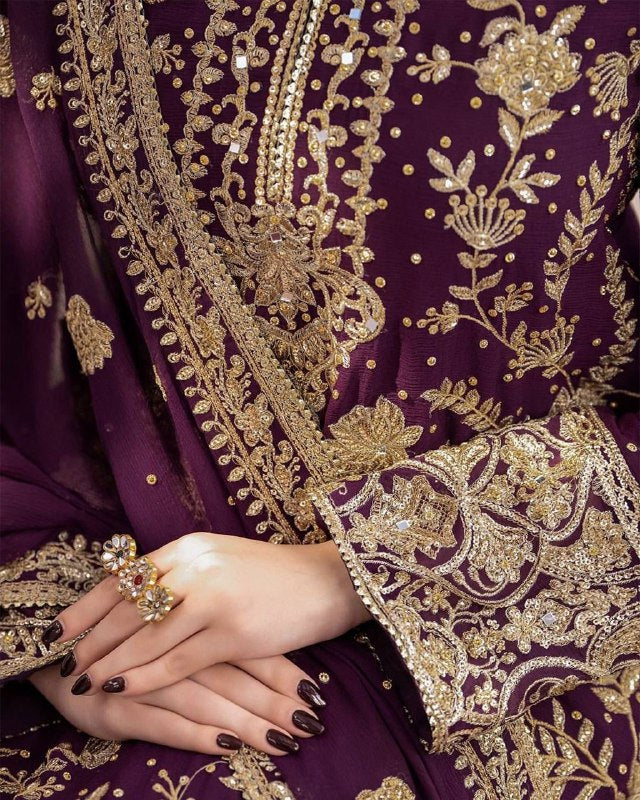 Ready To Wear Purple Soft Georgette Embroidery Palazo Kurti With Dupatta