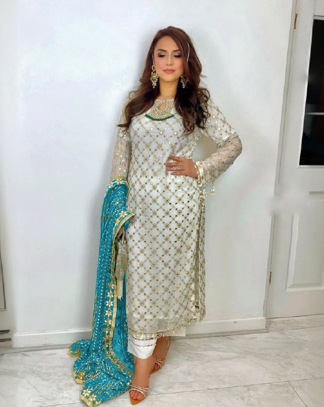 Ready To Wear Off White Pure Georgette Embroidery Work Pakistani Suit With Dupatta