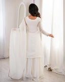 Premium White Soft Crunchy Silk Embroidery Palazo Kurti With Dupatta