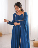 Exclusive Blue Soft Georgette Embroidery Gown Set With Dupatta
