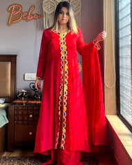 Ready To Wear Red Premium Georgette Hand Work Lace Plazzo Suit With Dupatta