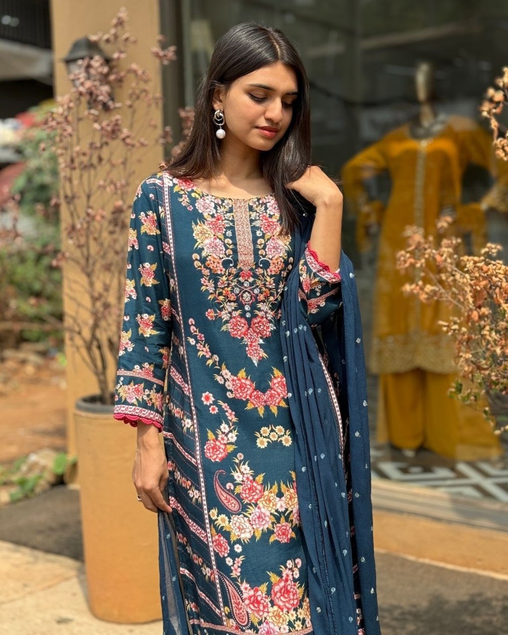 Exclusive Blue Silk Printed Sharara Suit With Dupatta