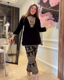 Exclusive Black & Blue Velvet Sequence Work Pant Suit With Dupatta