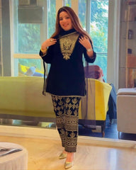 Exclusive Black & Blue Velvet Sequence Work Pant Suit With Dupatta