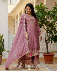 Exclusive Black & Pink Chinon Silk Sequence Work Pant Suit With Dupatta