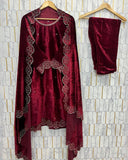 Exclusive Maroon Silk Diamond Work Pant Suit With Dupatta