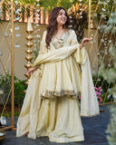 Exclusive Ivory Silk Mirror Work Sharara Suit With Dupatta