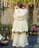 Exclusive Ivory Silk Mirror Work Sharara Suit With Dupatta