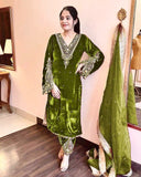 Winter Special Velvet Sequence Work Pant Suit With Dupatta