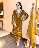 Winter Special Velvet Sequence Work Pant Suit With Dupatta