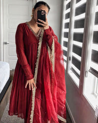Exclusive Multi Chinon Silk Embroidery Work Anarkali Suit With Dupatta