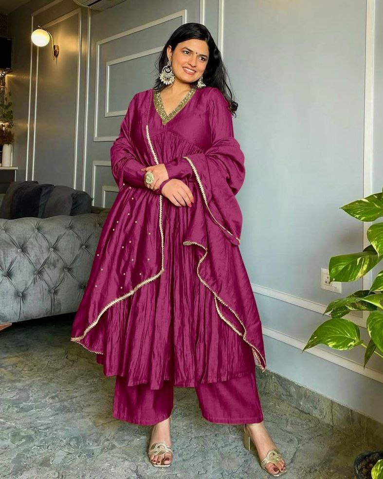 Exclusive Multi Chinon Silk Embroidery Work Anarkali Suit With Dupatta