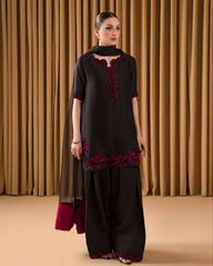 Ready To Wear Black Pure Crep Sequence Work Farshi Suit With Dupatta
