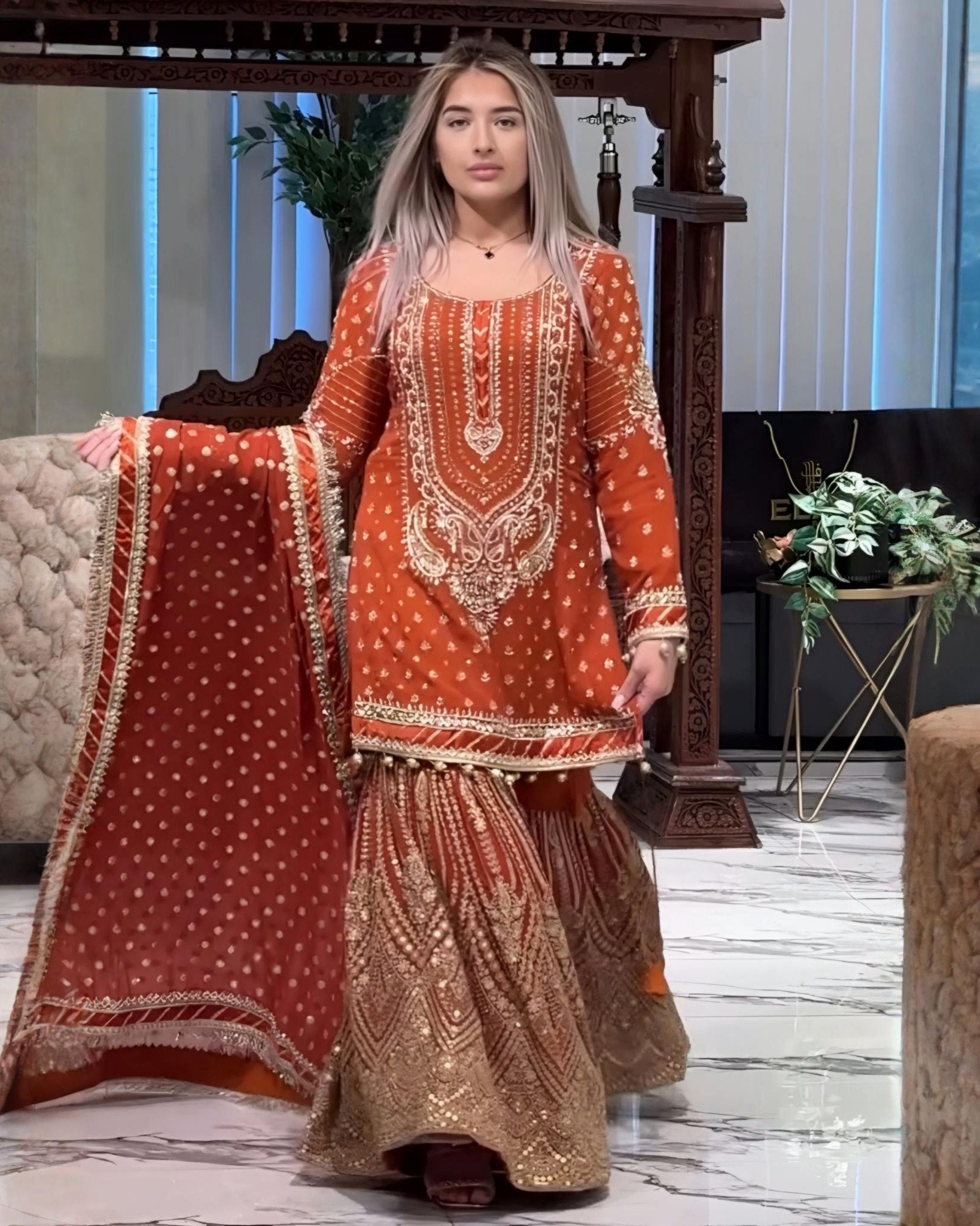 Ready To Wear Black , Fanta & Pink Soft Georgette Embroidery Work Gharara Suit With Dupatta