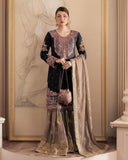 Ready To Wear Purple & Black Pure Georgette Sequence Work Gharara Suit With Dupatta