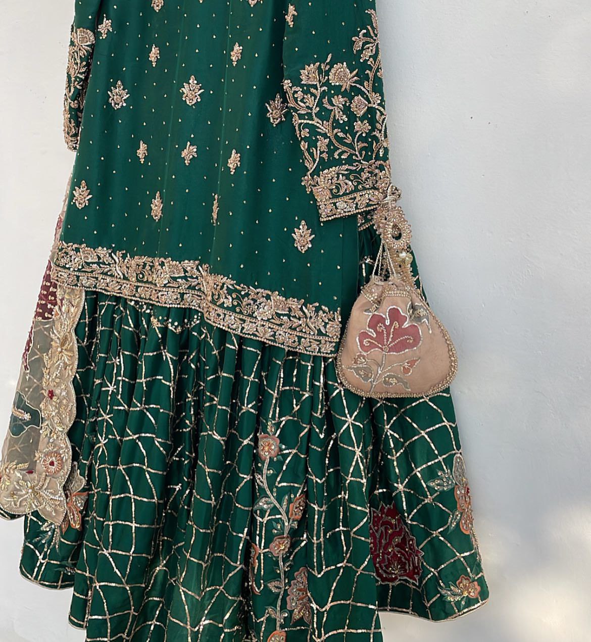 Exclusive Dark Green Chinon Silk Embroidery Work Gharara Suit With Dupatta