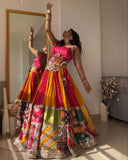 Navratri Special Red-Yellow Muslin Cotton Gota Patti Work Lehenga Choli With Dupatta
