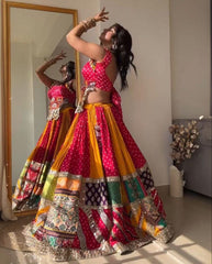 Navratri Special Red-Yellow Muslin Cotton Gota Patti Work Lehenga Choli With Dupatta
