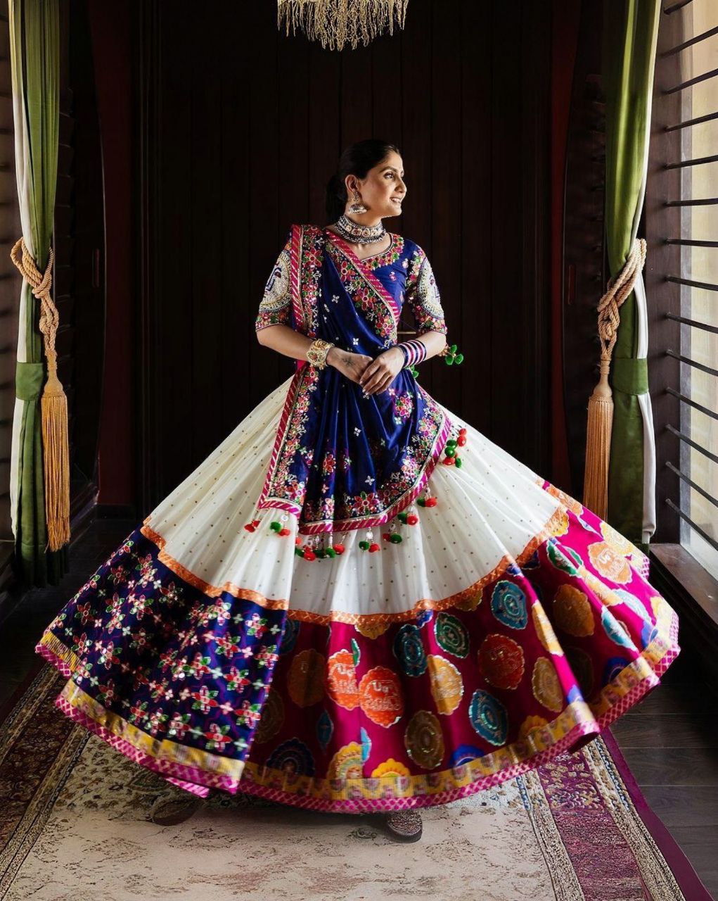 Navratri Special White Butter Silk Gota Patti Work Lehenga Choli With Multi Dupatta