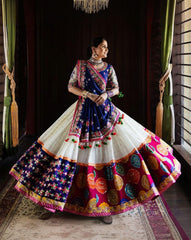 Navratri Special White Butter Silk Gota Patti Work Lehenga Choli With Multi Dupatta