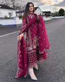 Designer Dark Pink Georgette Embroidery Work Pakistani Suit With Dupatta