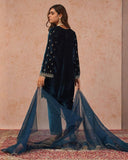 Exclusive Peacock Blue Premium Velvet Suit With Dupatta