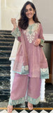 Exclusive Dusty Pink Silk Embroidered Palazo Kurti With Dupatta