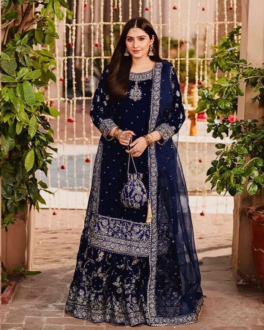 Exclusive Velvet Embroidery Work Farshi Lehenga Suit With Dupatta