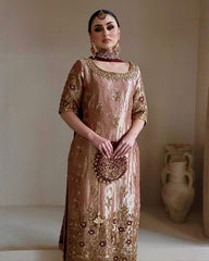 Copper Jimmy Silk Sequence Work Pant Suit With Maroon Dupatta