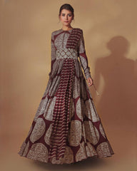 Ready To Wear Brown Georgette Printed Anarkali Gown With Dupatta