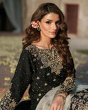 Black & White Chinon Silk Moti Work Palazo Suit With Dupatta