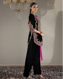 Exclusive Black Velvet Sequence Work Salwar Suit With Pink Dupatta
