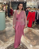 Pink Heavy Net Sequence Work Saree With Blouse And Koti