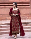 Exclusive Maroon Georgette Embroidered Pakistani Suit With Dupatta