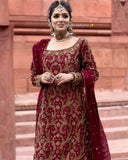 Exclusive Maroon Georgette Embroidered Pakistani Suit With Dupatta