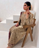 Exclusive Beige Gold Fandy Silk Embroidered Pakistani Suit With Dupatta