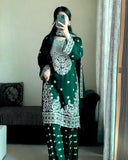 Exclusive Dark Green Georgette Embroidery Work Gharara Suit With Dupatta