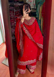 Exclusive Red Georgette Embroidered Pant Suit With Dupatta