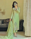 Exclusive Pista Green Georgette Embroidered Pakistani Suit With Dupatta