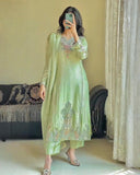 Exclusive Pista Green Georgette Embroidered Pakistani Suit With Dupatta